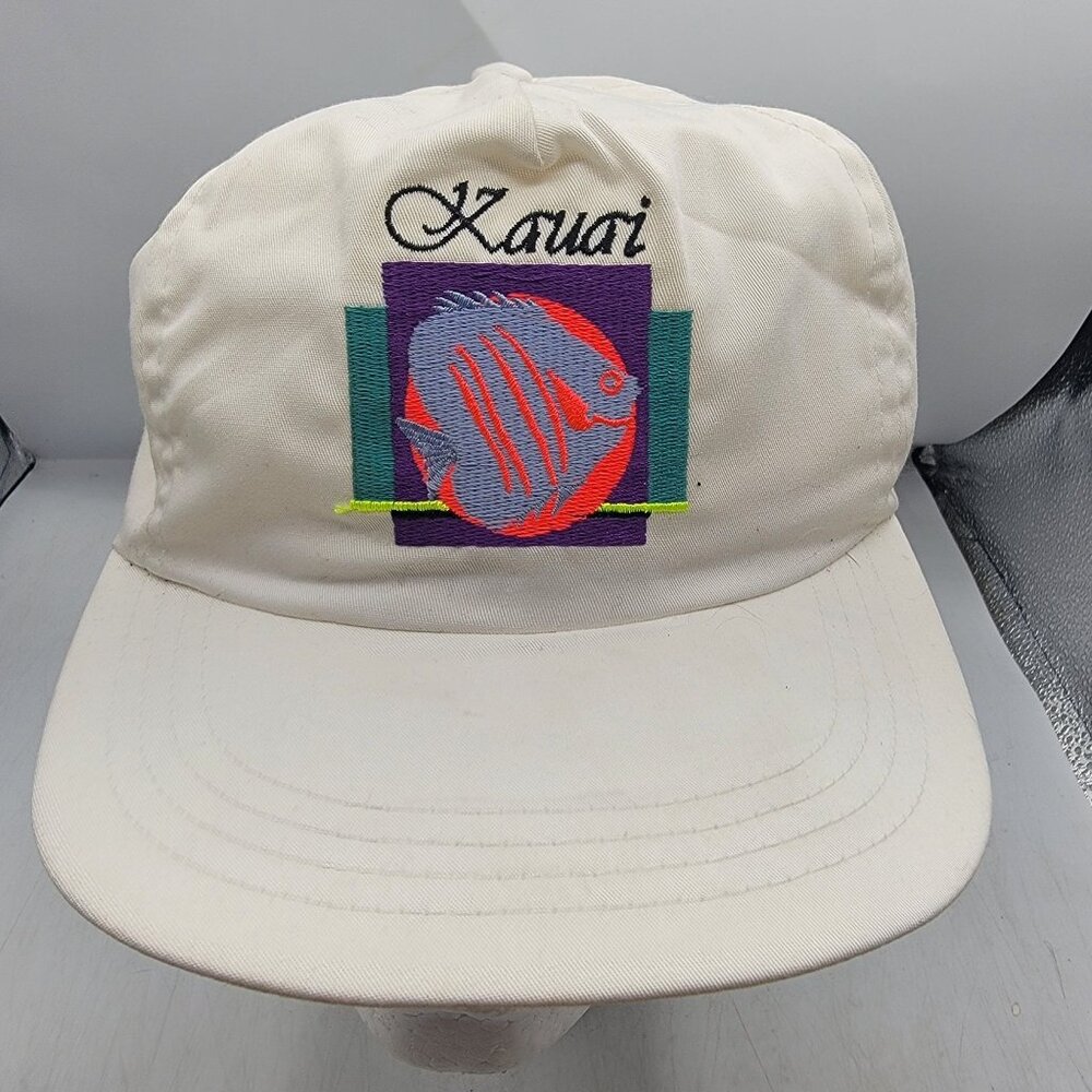 Crazy Shirts Hawaii Kauai Fish Adults White Graphic Adjustable Hat Cap Casual